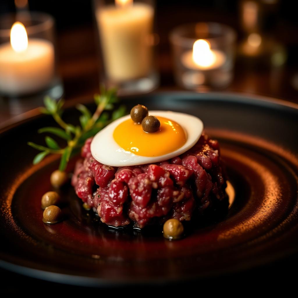 Steak tartaar met dooier en kappertjes